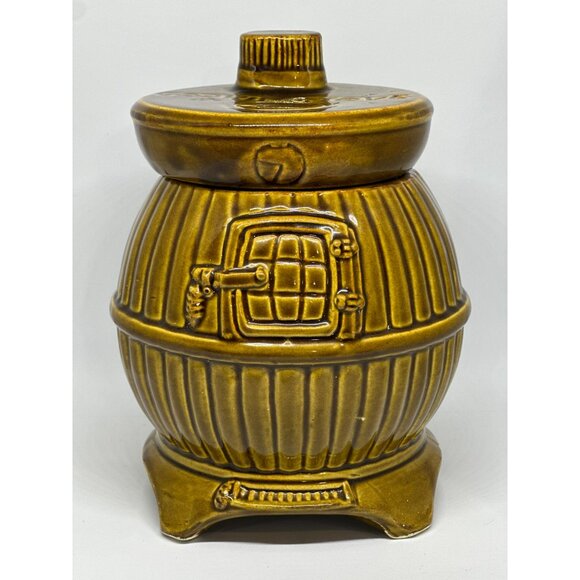 VTG Pfaltzgraff USA Cookie Stove Jar Canister Brown Barrel Design - Picture 3 of 10